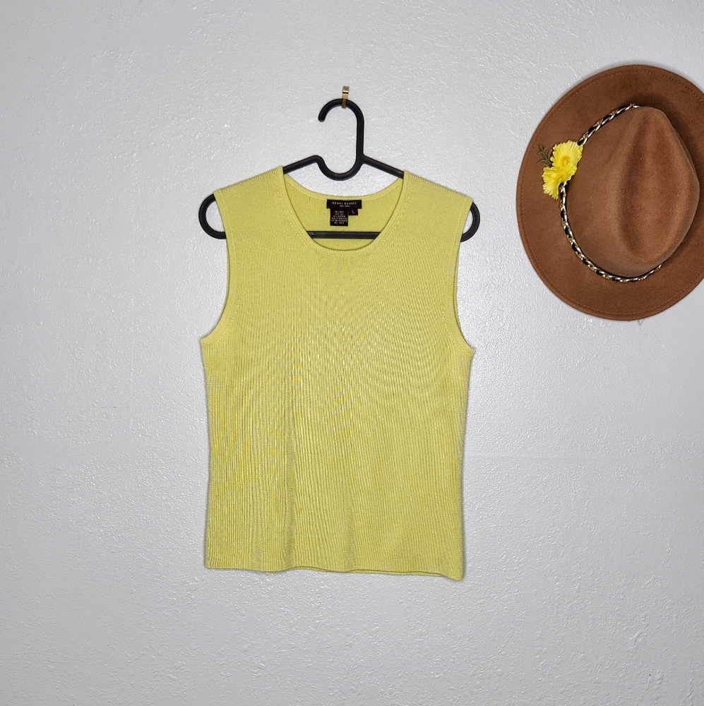 Henri Bendel Size L Lemon Green Silk Wool Cashmere Tank Top